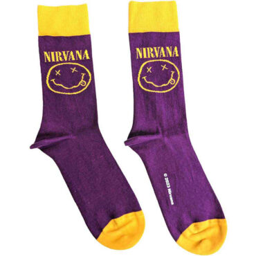 Nirvana Ankle Socks: Yellow Happy Face (Purple) (UK Size 4 - 7)
