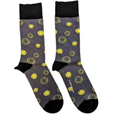 Nirvana Ankle Socks: Mixed Happy Faces (Charcoal Grey) (UK Size 4 - 7)